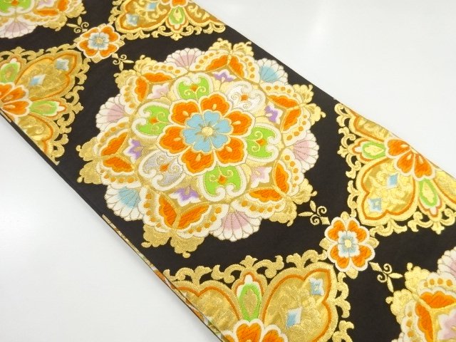 JAPANESE KIMONO / ANTIQUE FUKURO OBI / SILK / WOVEN FLORAL CREST